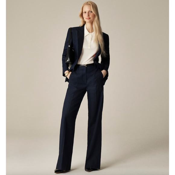 J. Crew Pants - J.Crew Tall Carolina Flare Wide Leg Pant Stretch Linen Blend Navy US 6 T NWT
